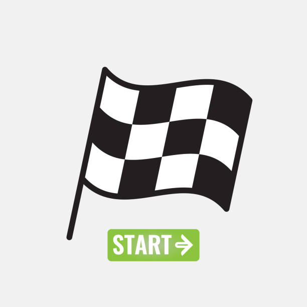 Racing flag icon and start button. Flat and solid color vector illustration.